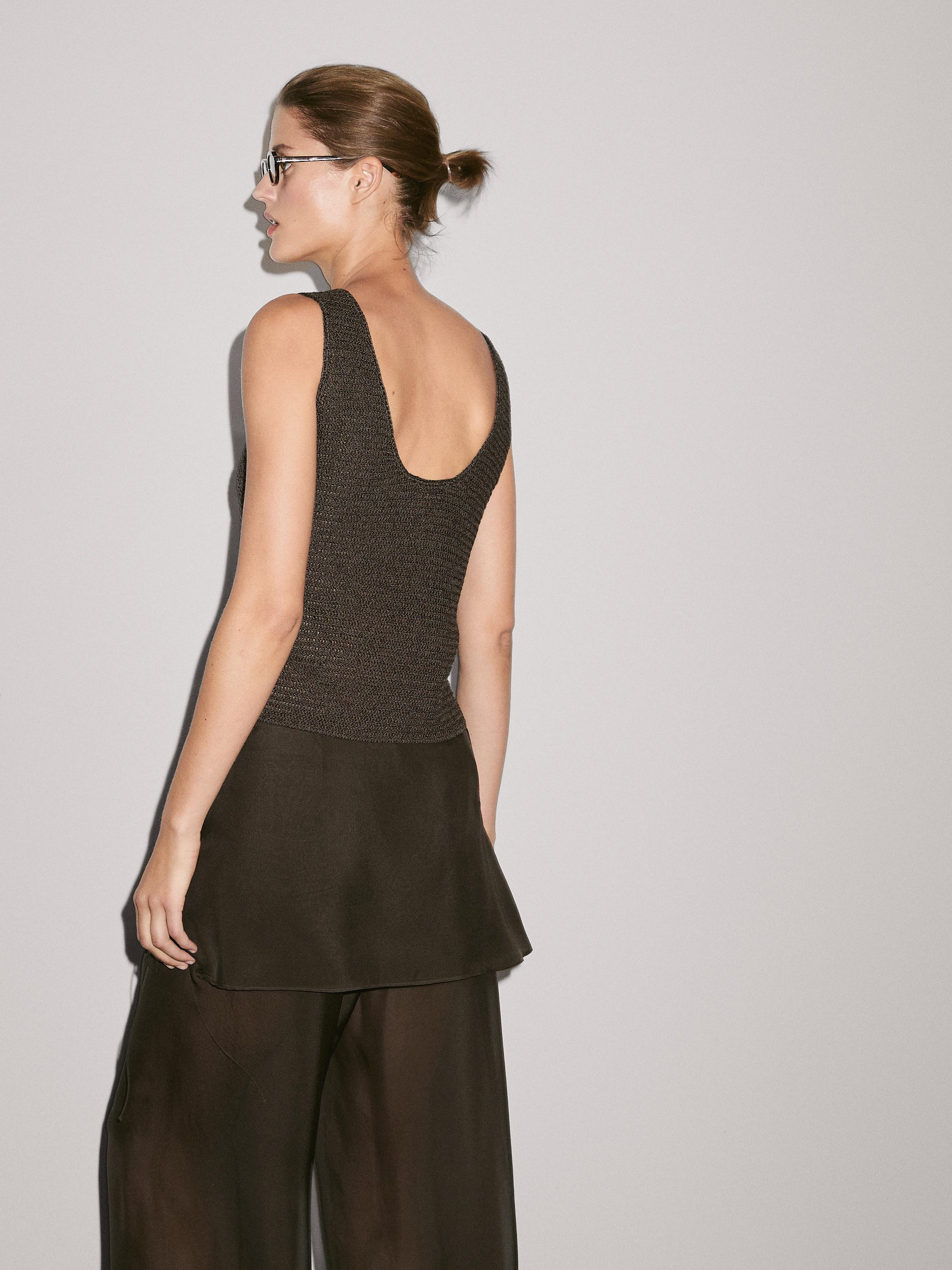 Top coton en maille à col rond